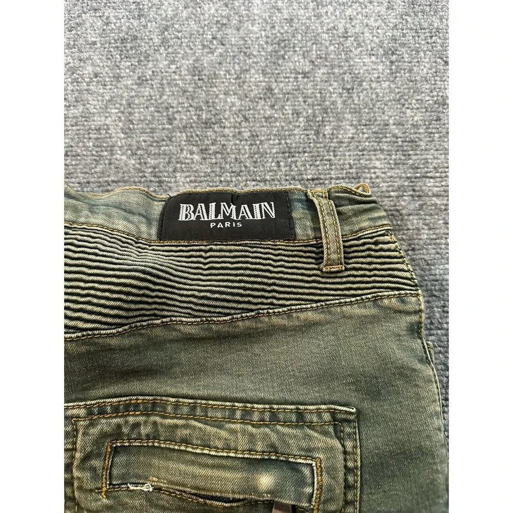 Balmain Paris 34x31 Moto Biker Distressed Slim Designer Jeans Made In Italy